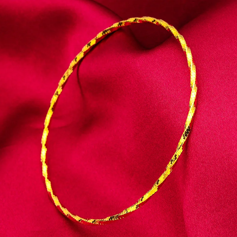 

24K Gold AU999 Women's Thin Clinking Laser Bracelet -Thin Body + Laser Texture, Polished Gold Flattering