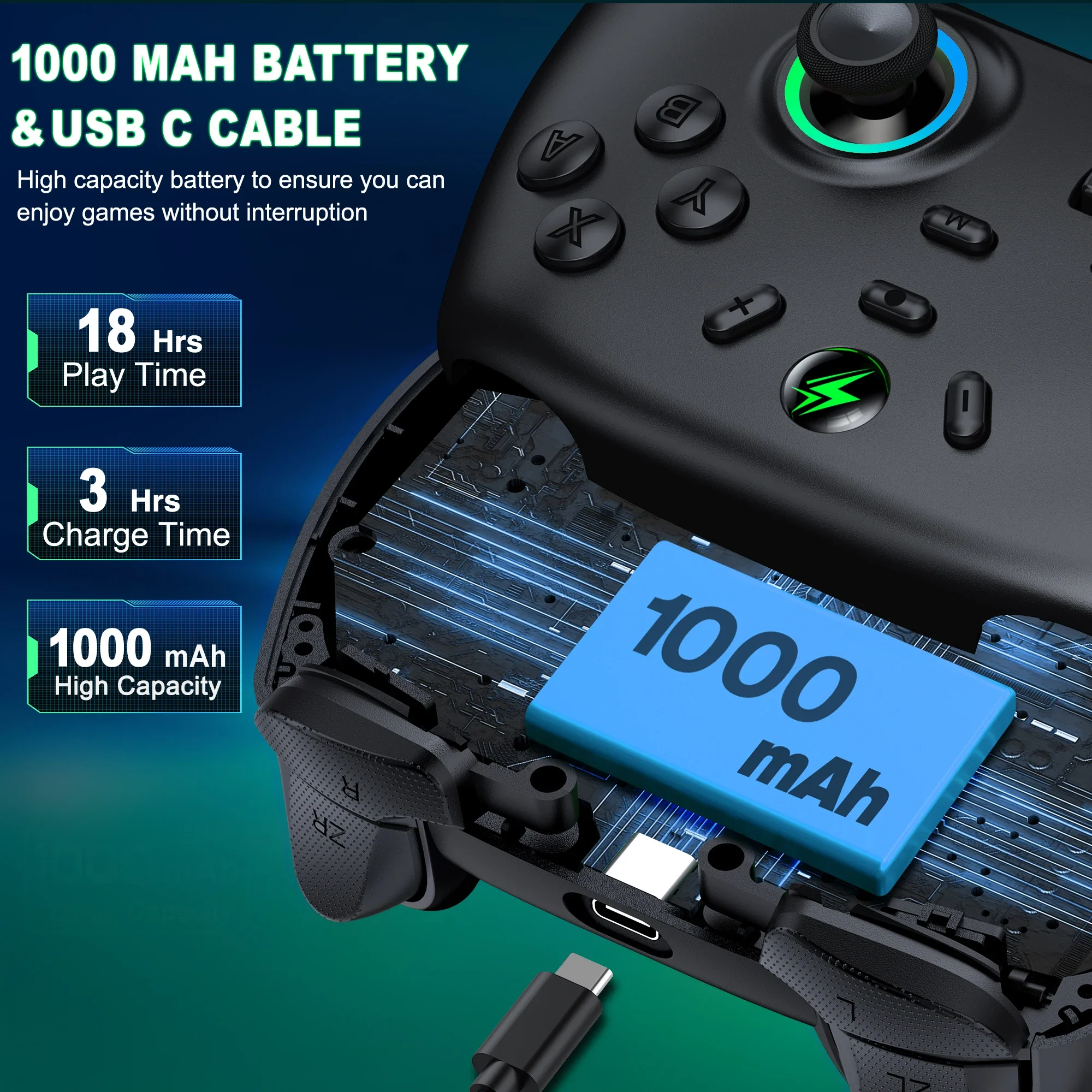 Sensore effetto Hall per gamepad wireless BEBONCOOL Pro per Switch/Android/IOS/PC - Batteria lunga e impugnatura antiscivolo