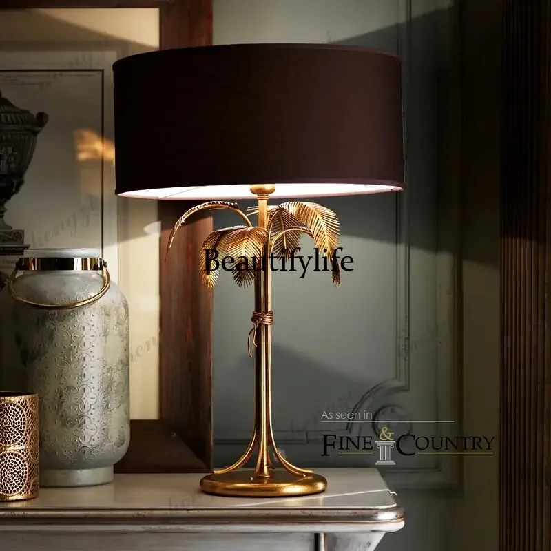 M138 Wrought iron palm leaf floor lamp American high-end homestay hotel bedroom bedside art desk lamp