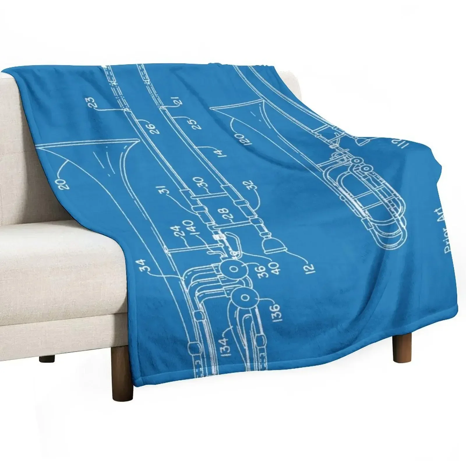 

Slide trombone patent - white Throw Blanket Flannel Fabric Beautifuls Sofa Throw Blankets