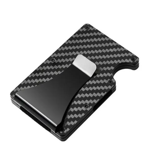 Minimalistische Geldbörse für Herren, Geldscheinklammer-Geldriemen-Geldbörse, RFID-blockierende Metall-Geldbörse, Kartenhalter aus Aluminium (Kohlefaser) – Detail 7
