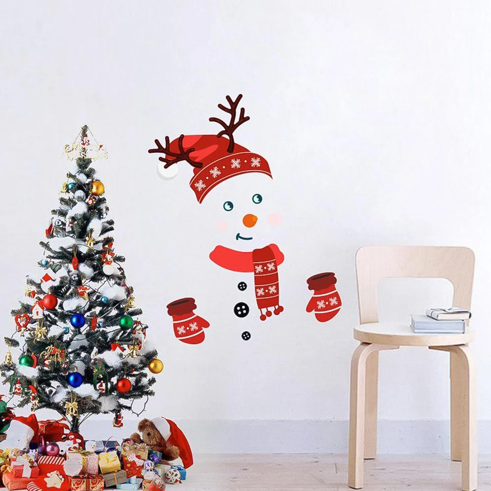 

2Pcs Christmas Snowman Fridge Stickers PVC Wall Clings Red Black DIY Home Decor PVC Posters for Home