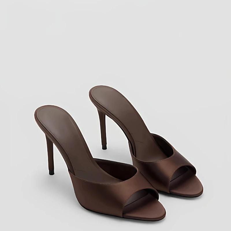 

Summer New Women's High Thin Heels Pointed Toes Fashion Slippers Elegant Satin Shoes Sexy Peep Toe Stiletto Sandals Pumps