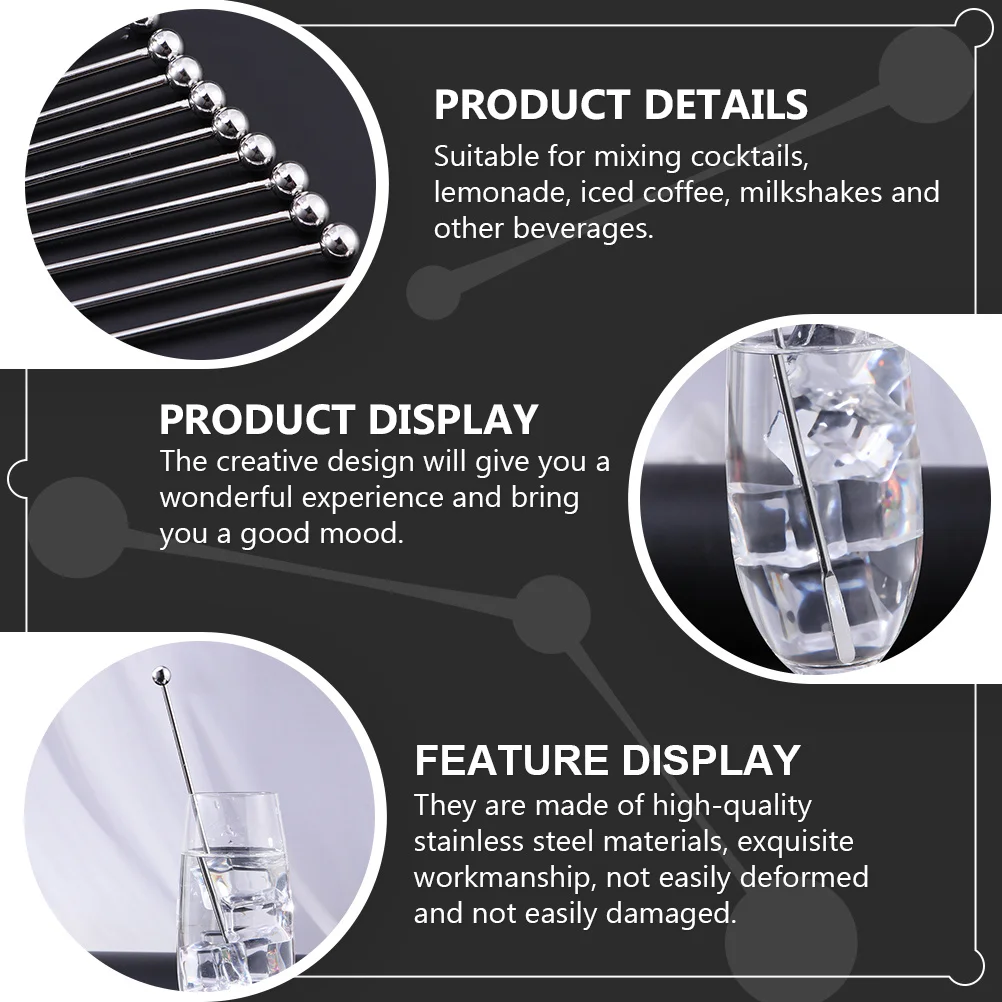 

6pcs Stainless Steel Mixing Stick Silver Simple Design For Cocktail Iced Coffee Stirring Bar Kitchen Hotel Tool
