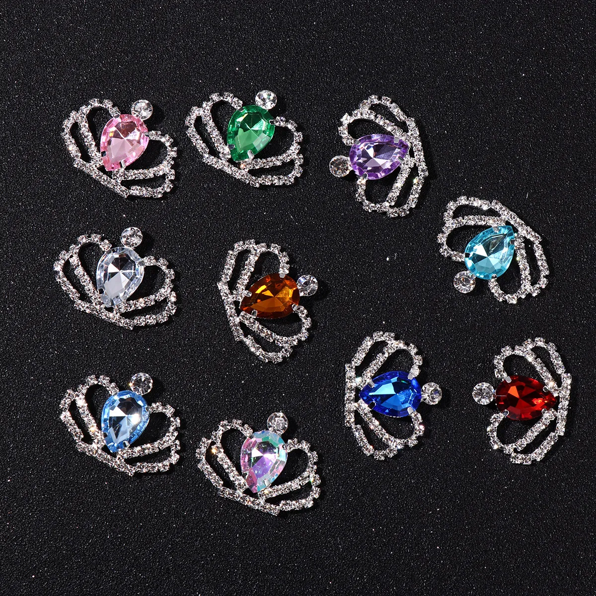 

10Pcs Alloy Rhinestone Crown Patch Crystal Inlaid DIY Jewelry Accessory for Women Elegant Craft Decoration Shoe Buckle Wedding
