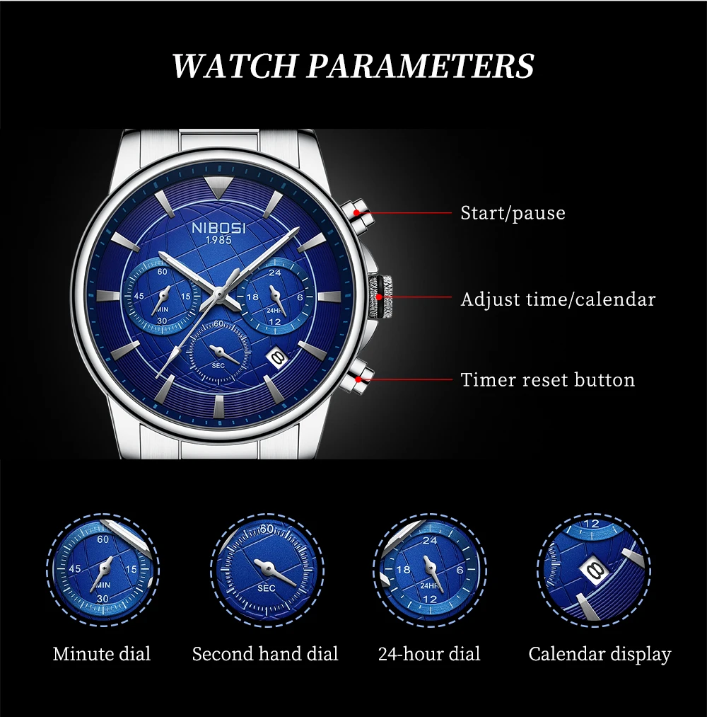 NIBOSI Top Brand Luxury New Men Watch Quartz Man Watches Waterproof Luminous Watch for Men Date Chronograph Sport Wristwatch