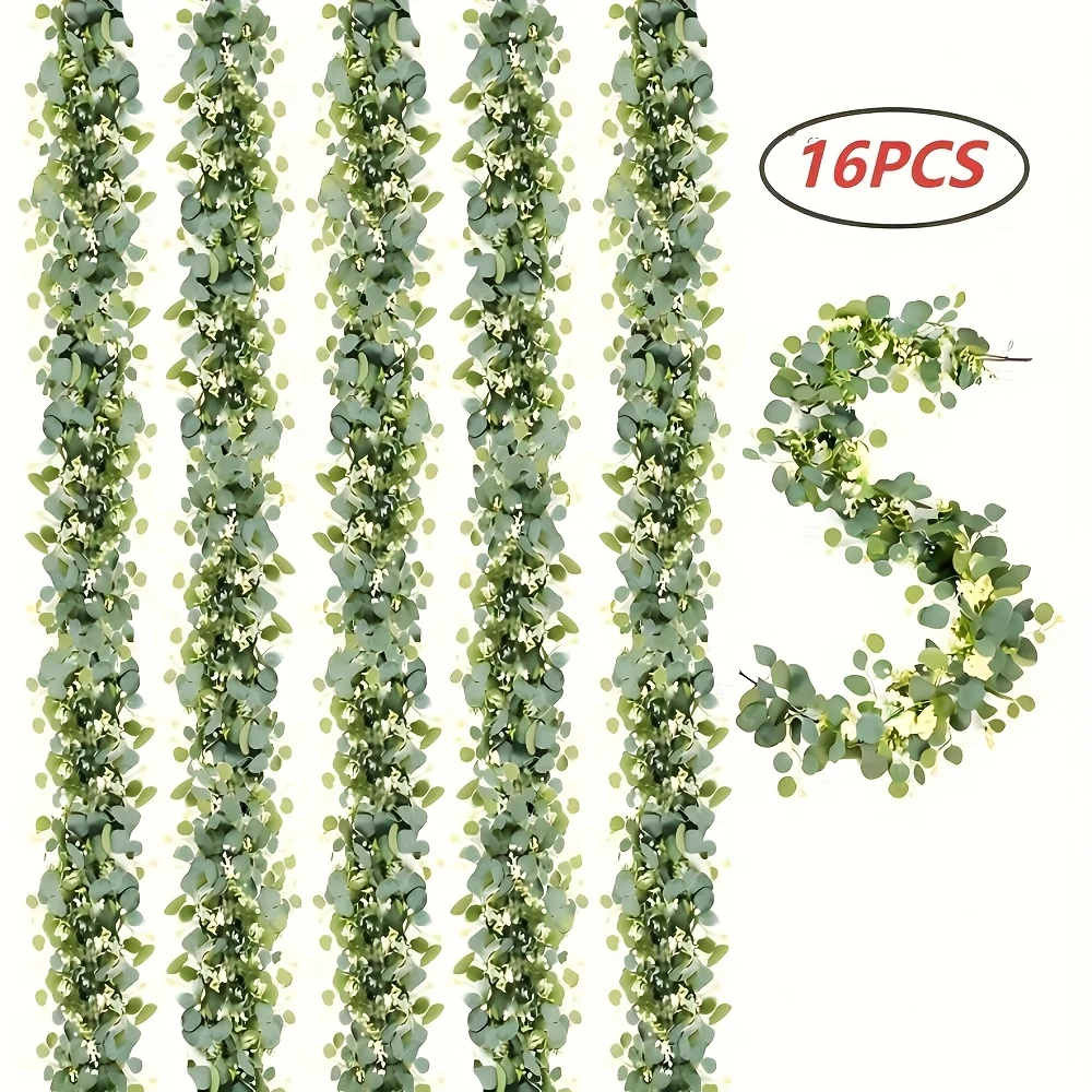 

16pcs 6ft Artificial Eucalyptus and Willow Vine Garland with Decorative Flowers | Versatile Green Leaf Garland for Wedding, Engagement, Home and Event Decor, Suitable for Father'S Day, Mother'S Day, Juneteenth, Spring, Summer, No Required