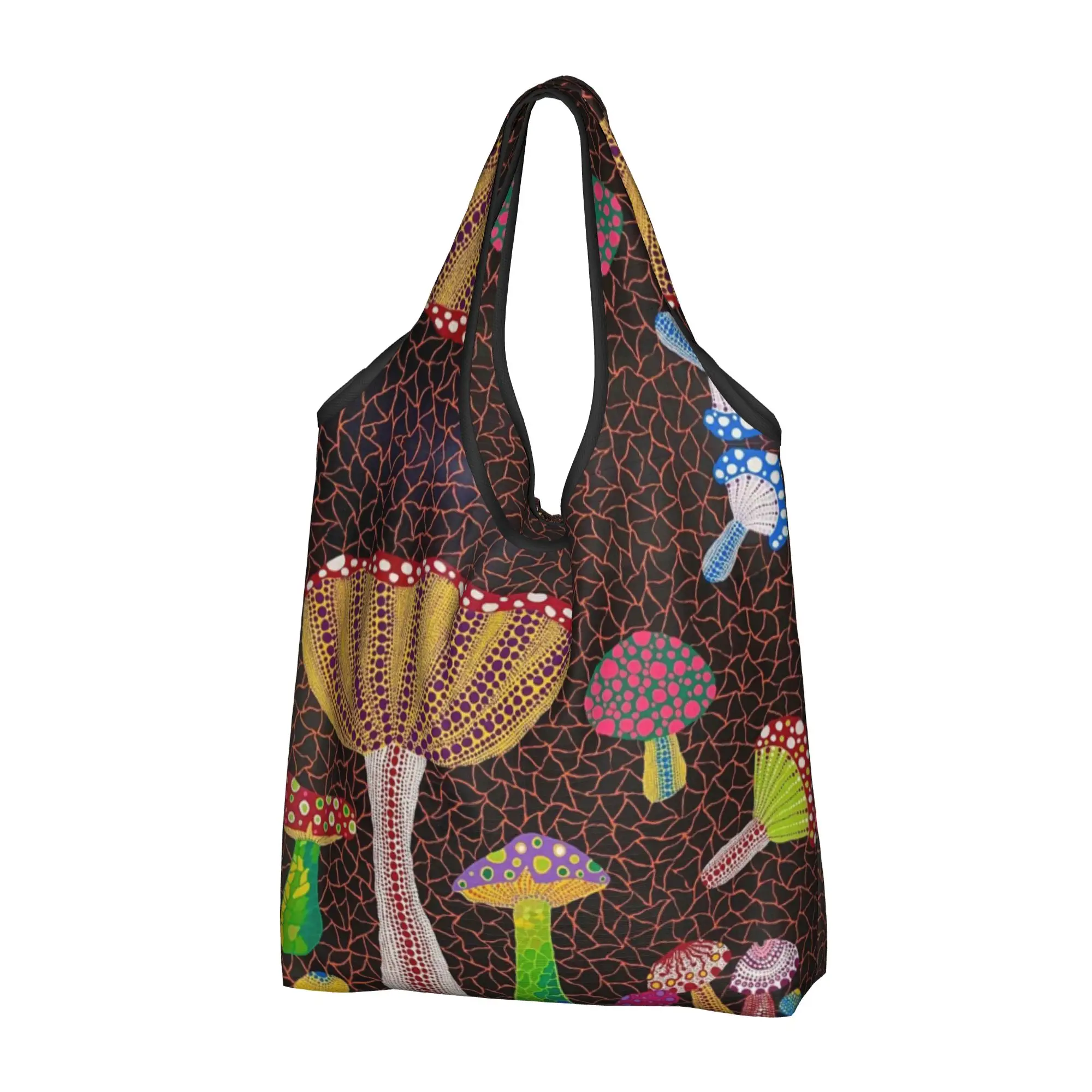 Reusable Yayoi Kusama Toadstools Abstract Art Shopping Bag Women Tote Bag Portable  Groceries Shopper Bags