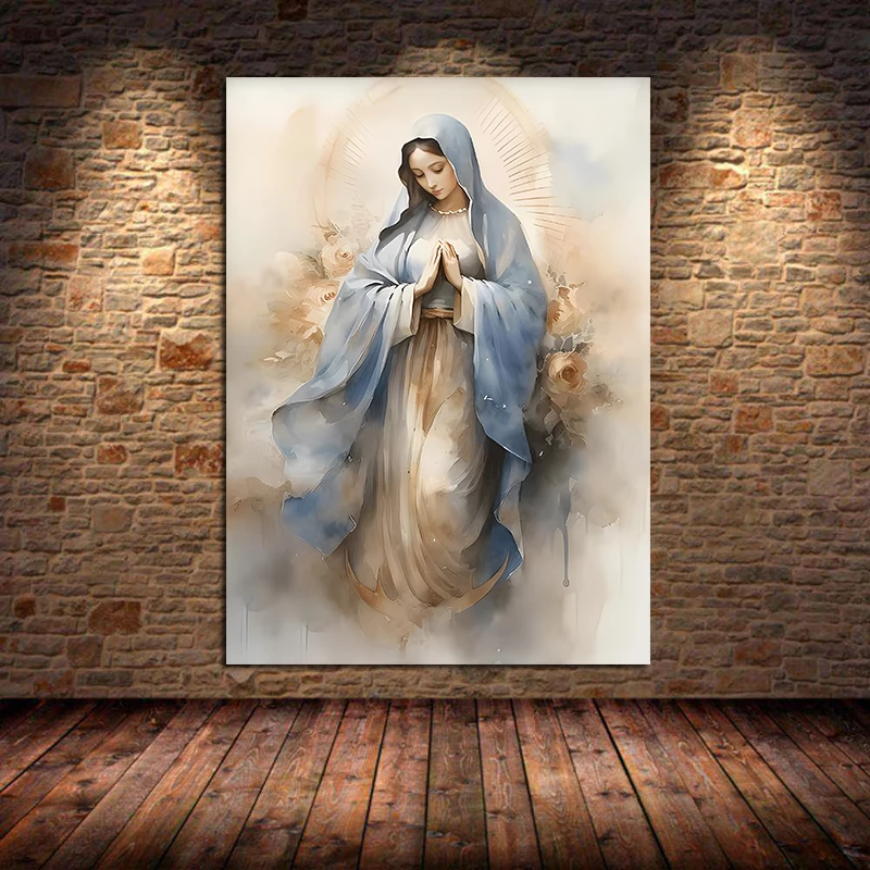 Vintage Blessed Virgin Mary with The Child Catholic Christian Prayer Art Poster Canvas Painting Wall Prints Picture Home Deco