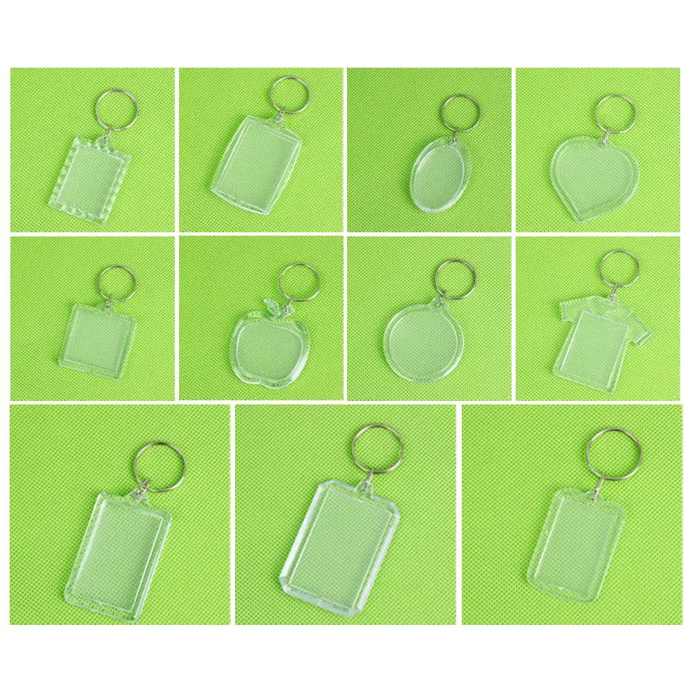 Retângulo transparente em branco acrílico Photo Frame Keychain, DIY Split chaveiro, 1pc