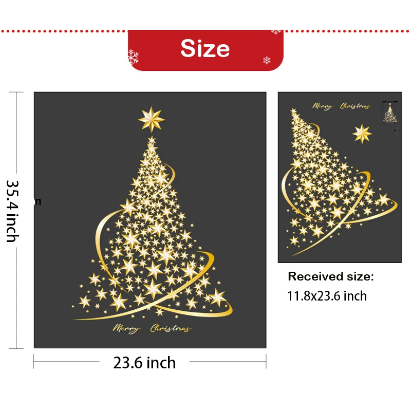 1PC Large Golden Christmas Tree Window Clings Stickers for Glass, Xmas Decals Home Decorations Holiday Christmas Decoration 2023