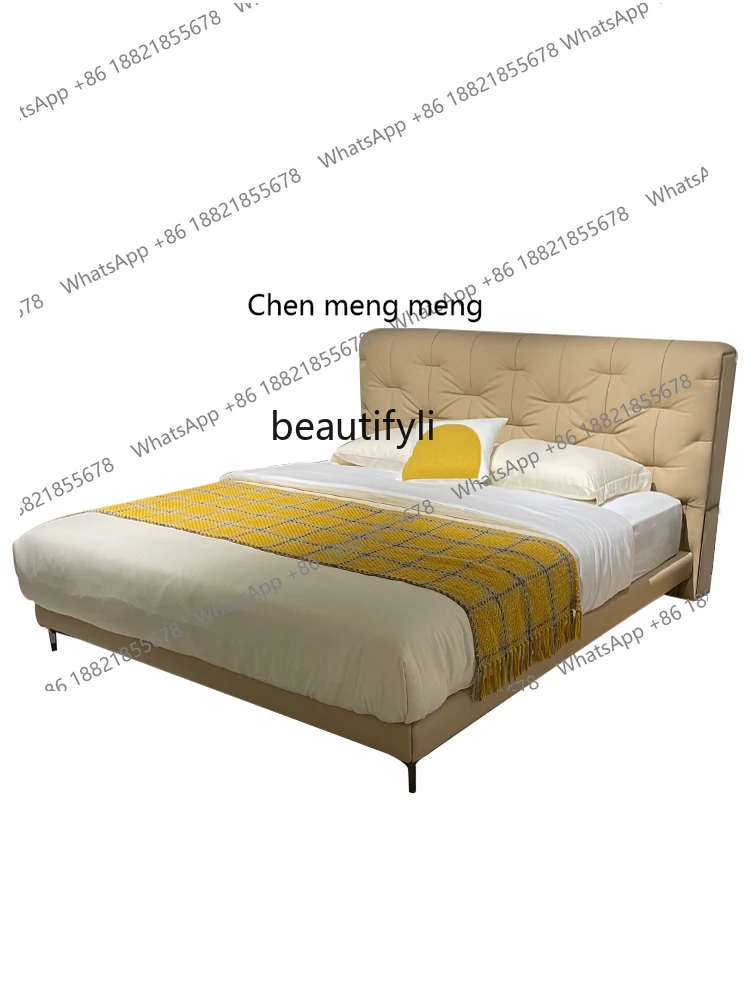 Genuine leather master bedroom wedding bed size apartment stylish simple double leather bed head layer cowhide designer style