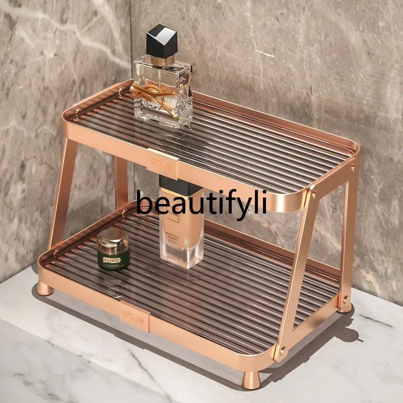 

Toilet Cosmetics Shelf Wash Desk Skin Care Products Storage Rack Dresser Desktop Bathroom Light Luxury Free Punching