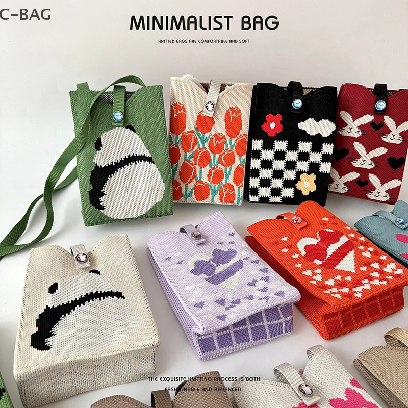 

Mini Mobile Phone Bag Knitted Shoulder Crossbody Bags Portable Small Woven Coin Purse Versatile Handbag For Women
