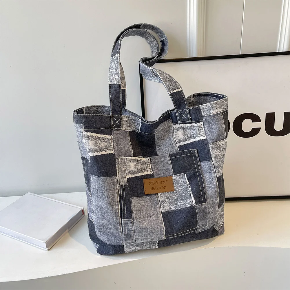 حقيبة كتف نسائية من الدنيم مع جيب داخلي وحقيبة يد كبيرة وحقيبة هوبو للعمل والتسوق والسفر