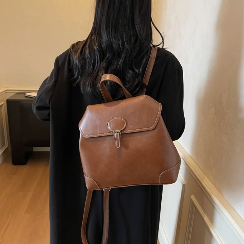 Women's Vintage Oil Wax Leather Backpack with Buckle Detail Daily Casual Office Streetwear Weekend Travel Errands & Daily Use