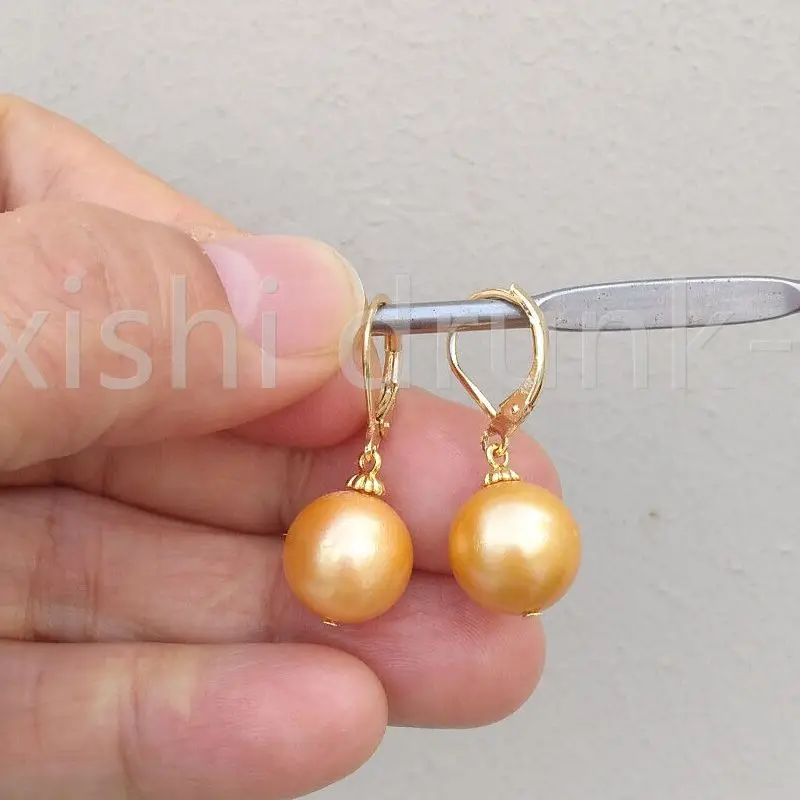 

Gorgeous AAAA+ 11-12mm Round South Sea Natural Real Pearl Drop Dangle Earrings Filled 14k Gold Nice Gift Free Shipping