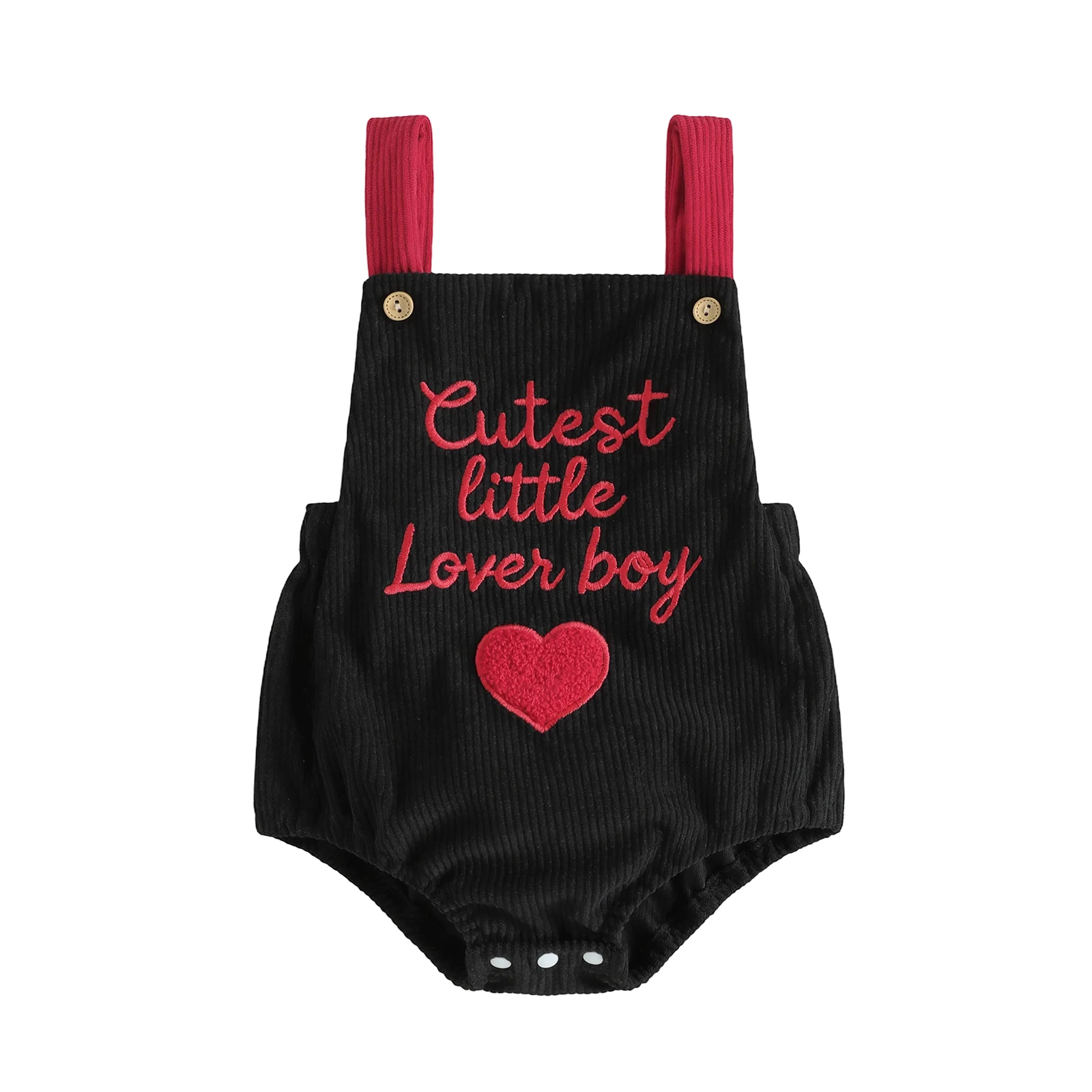 Valentines Day Baby Boy Overalls Sleeveless Embroidery Letters Heart Romper