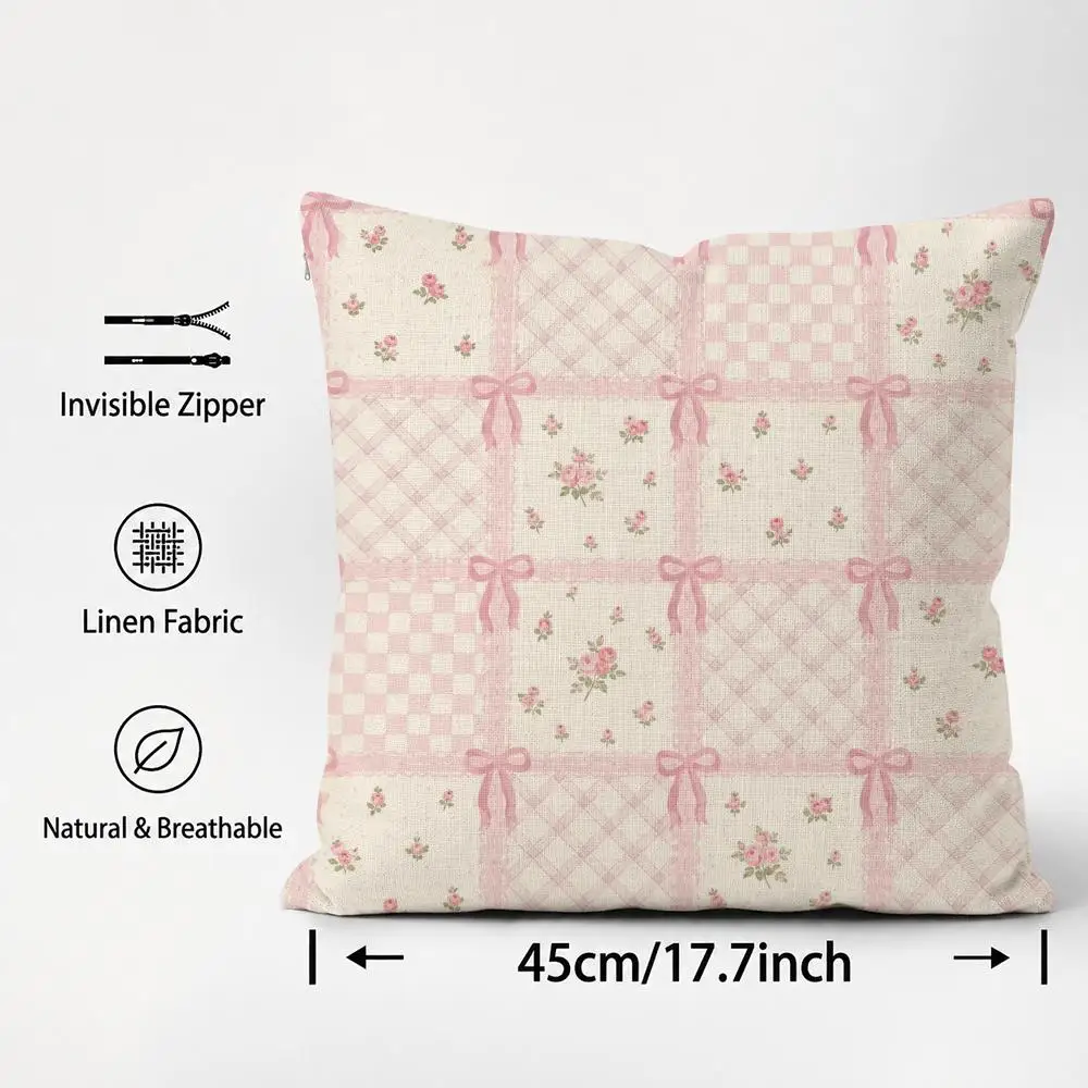 Pattern Pink Floral Spring Cushion Cover Cushion Covers Natural Linen Breathable Sofa Bedroom Decor Pillowcase