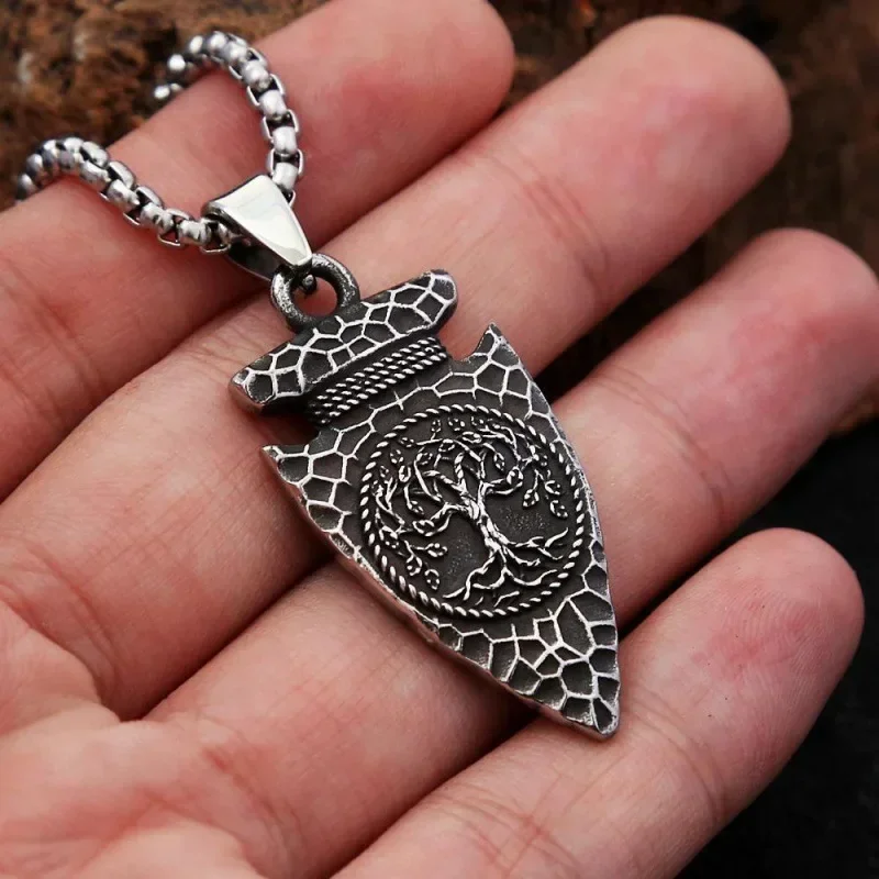 Retro Viking Tree of Life Necklace Nordic Spearhead Pendant Men's Punk Trend Cool Jewelry