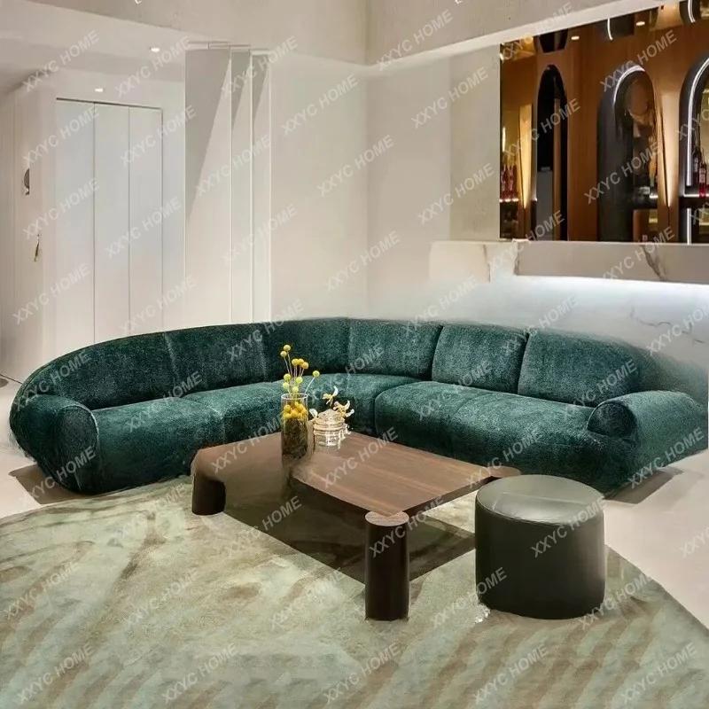 Retro fabric sofa special-shaped corner horizontal hall design high-end atmosphere light luxury modern