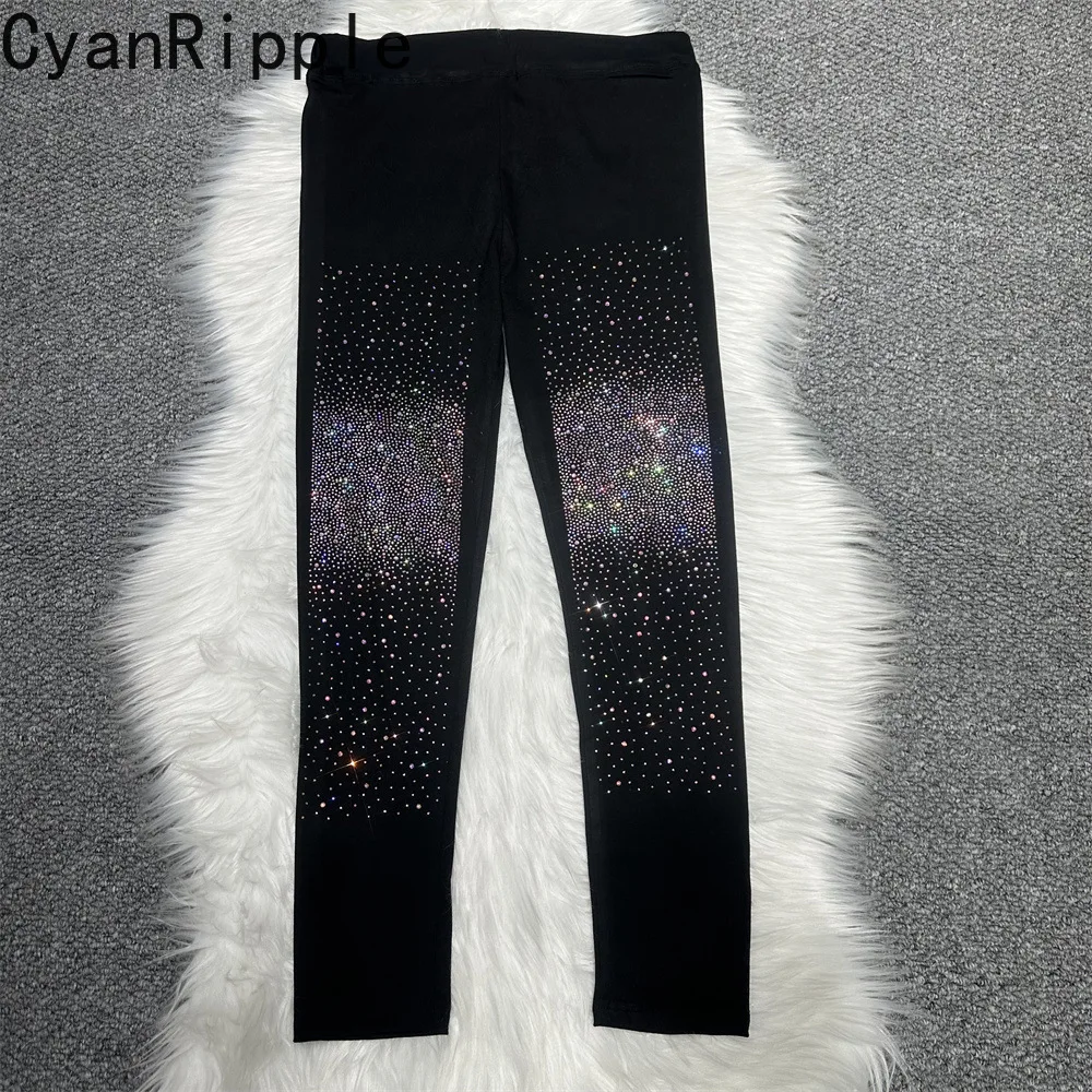 2026 New Spring Autumn High Waist Slimming Women Bottoming Pants Babysbreath Hot Diamonds Stretch Ankle-length Skinny Leggings