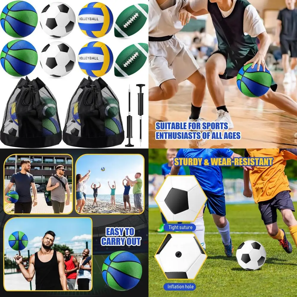 مجموعة كرات رياضية مكونة من 8 قطع تتضمن كرة السلة وكرة القدم وكرة القدم والكرة الطائرة مع 2 حقائب معدات رياضية ومضخات للمراهقين والشباب والكبار O #1