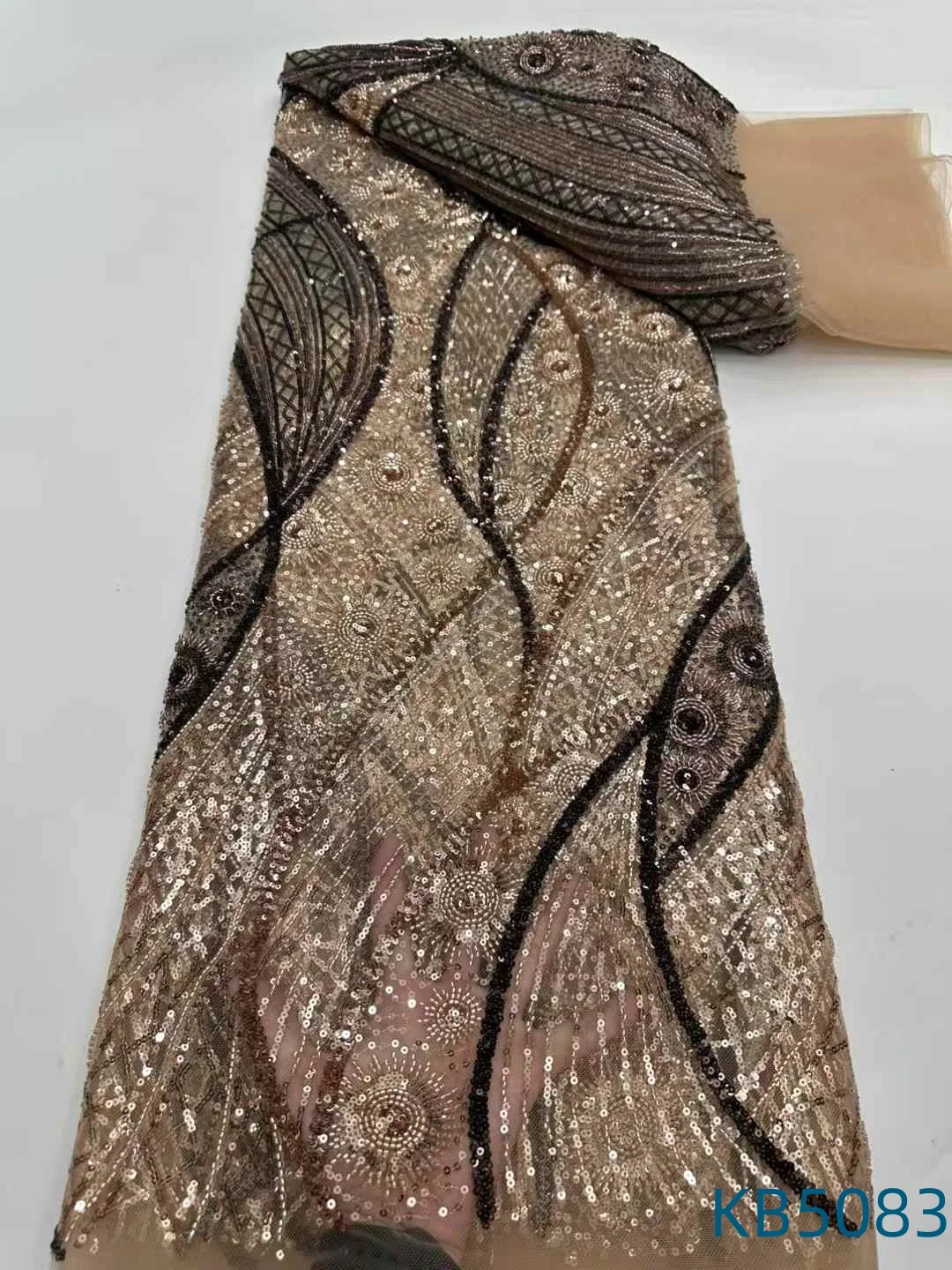 African Lace Fabric 5 Yards High Quality 2024 Purple Lilac Fabric Beaded Lace Fabric Sequence French Mesh For Sewing KB5083