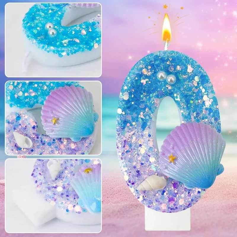 0-9 free combination digital candle purple shell birthday candle is perfect for birthday parties, anniversaries wedding anniv