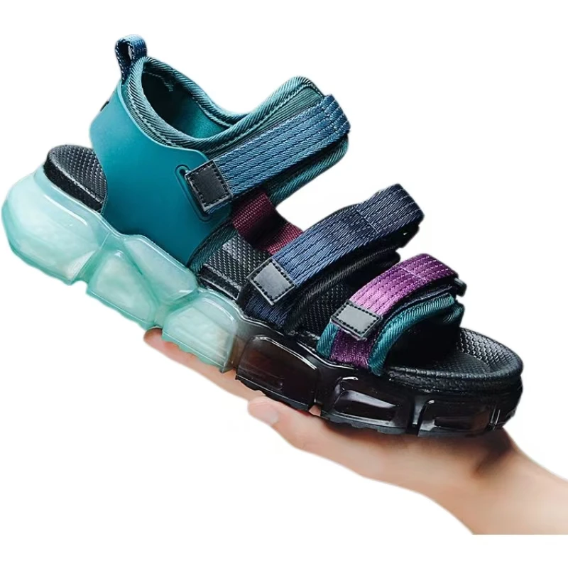 

2024 New Summer Man's Mesh One Word Casual Sports Sandals Soft Sole Non Slip Hook Air Cushion Anti Odor Outdoor Beach Sandals
