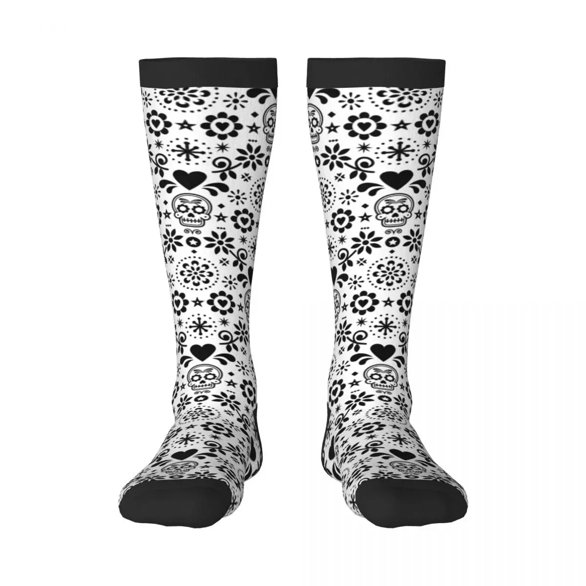 1 Pack Sugar Skull Black And White Print Over-knee Long Socks Middle High School Socks