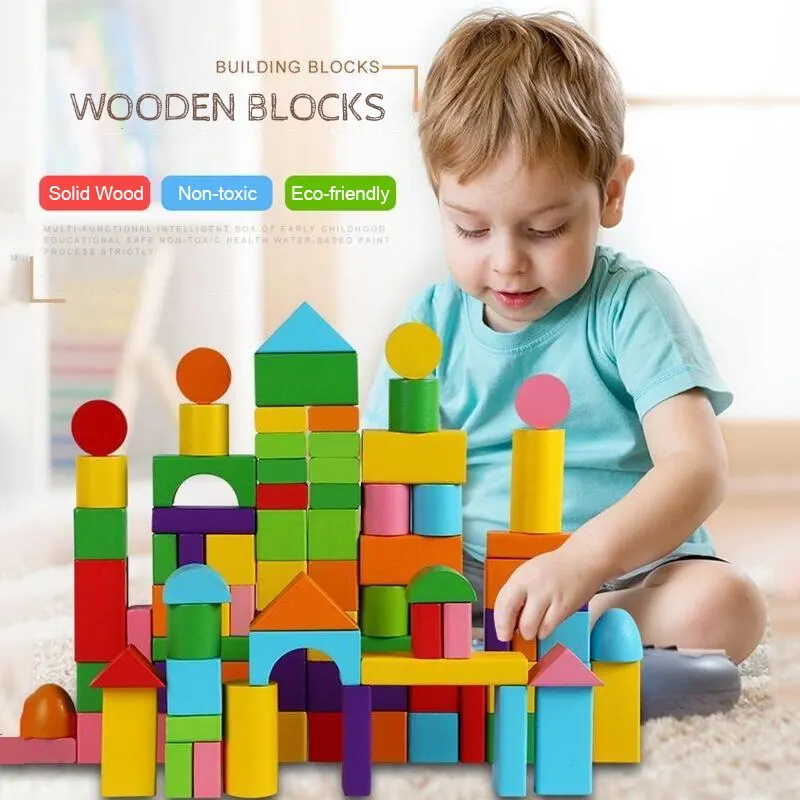 Bloques de construcción de madera grandes y seguros para niños, bloques educativos para edades tempranas, juguetes de construcción coloridos, aprendizaje para niños, 40 piezas por juego