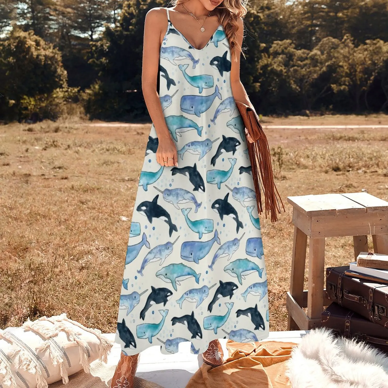 Whales, Orcas & Narwhals Sleeveless Dress women's summer clothing 2023 Woman dresses chic and elegant woman dress