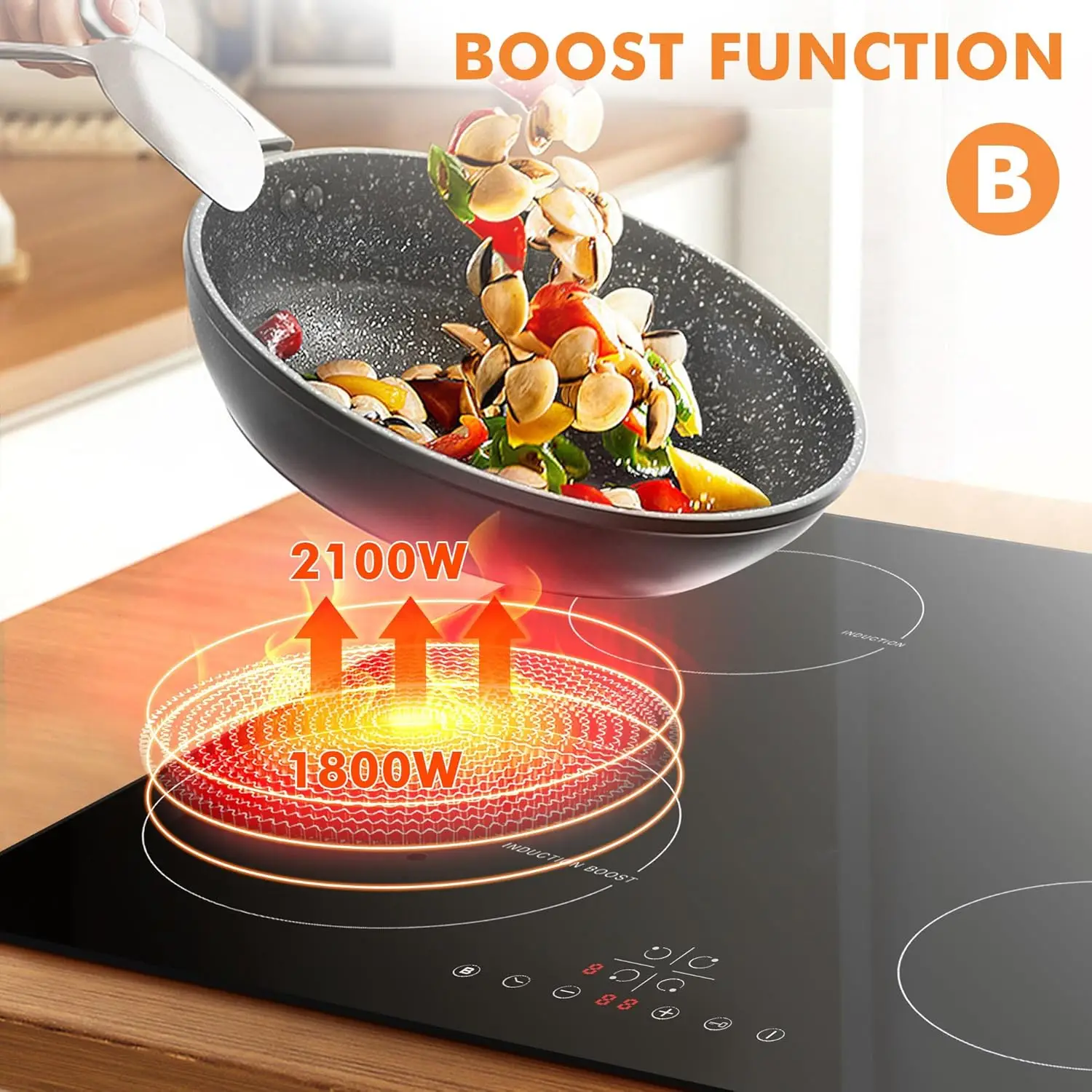 موقد حثي NOXTON 60 سم مدمج، 6400 وات، موقد كهربائي 4 مناطق مع معزز طاقة، قفل أمان، 9 إعدادات للحرارة، مؤقت، 230 فولت #2