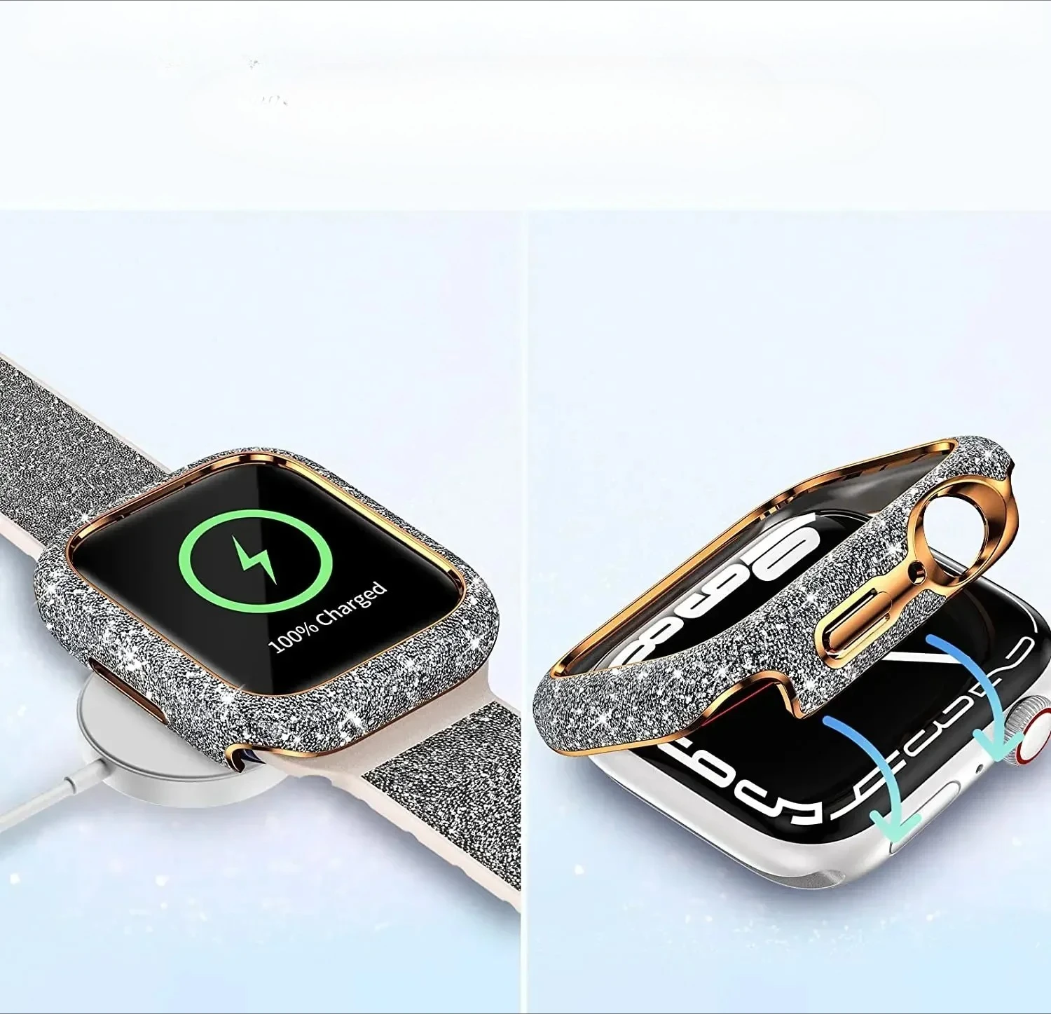 Женский чехол с кристаллами и бриллиантами для Apple Watch 11 10 46 мм 42 мм Защитное стекло для экрана iWatch 9 8 7 6 5 SE 45 мм 41 мм 44 мм 40 мм