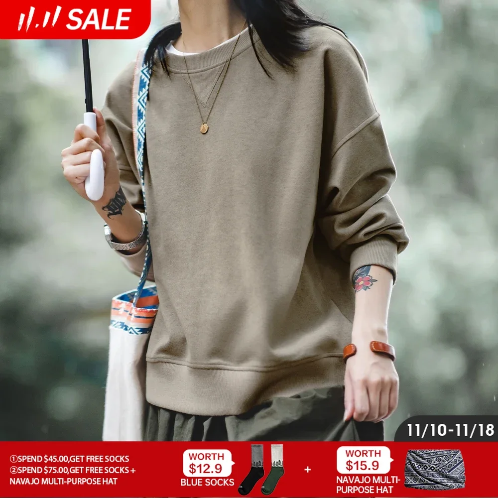 

Maden O-Neck Basic Hoodies for Women Solid Color Loose Casual Sweatshirts Vintage Stylish Female Pullover Spring Autumn