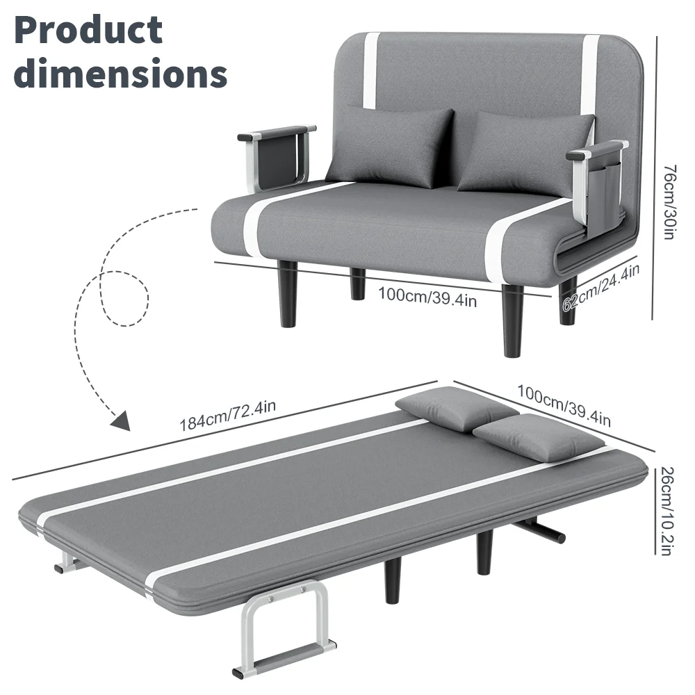 [UK Stock] Folding Sofa Bed Couch 3 in 1 with 2 Pillows, Lounge Cotton Chair Lazy Cushion for Apartment Home Livingroom