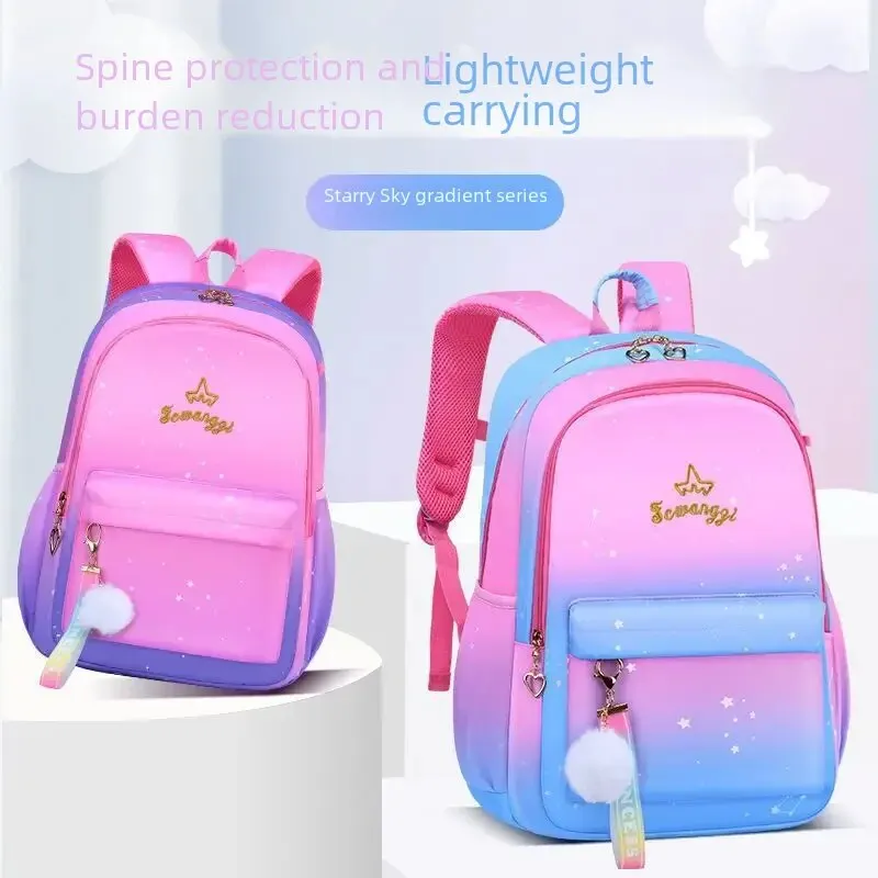 

School Bags Student Starry Sky Gradient Lightweight Backpack For Primary School Grades 1-3-6 Double Shoulder Children's Bookbag