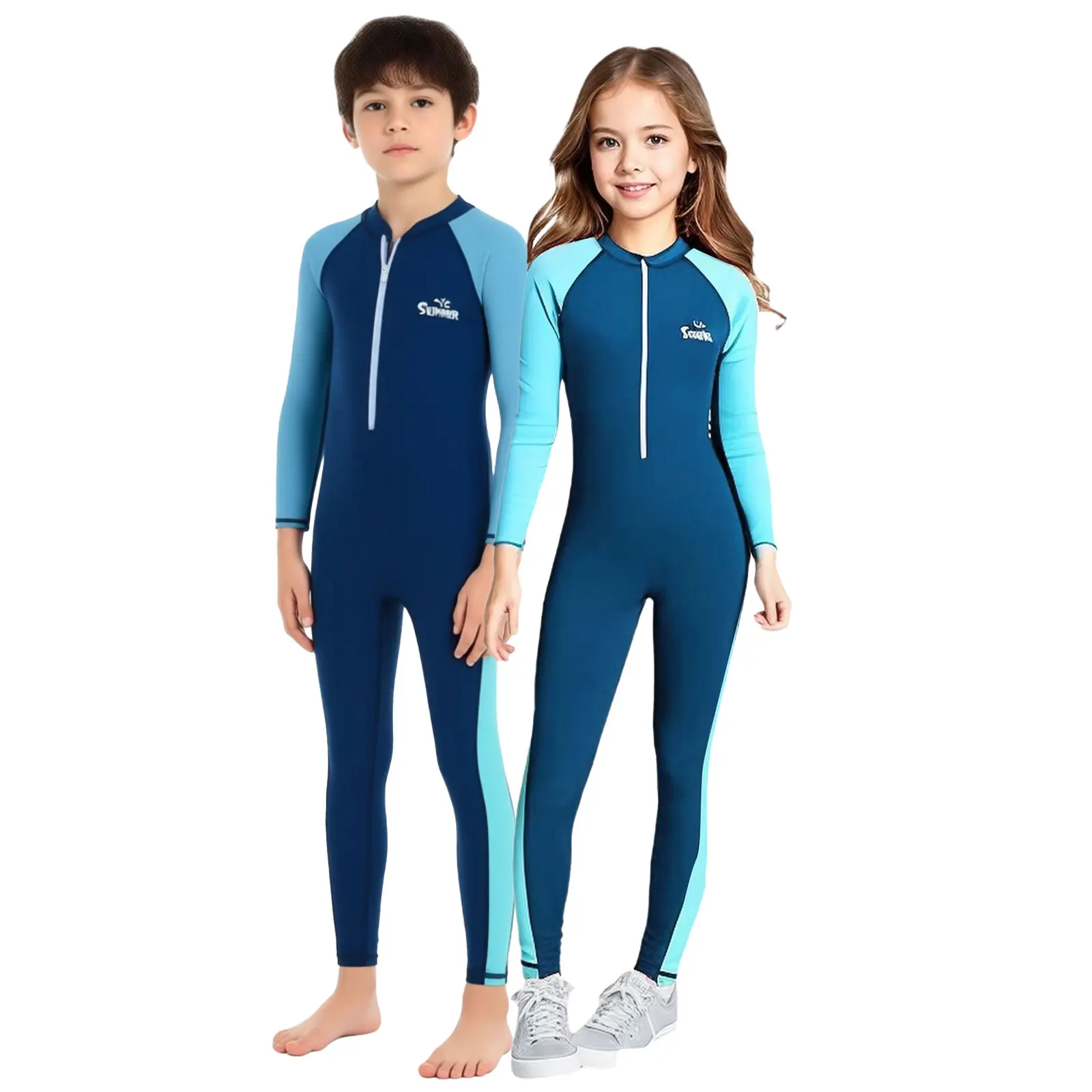 Boys Girls Full Body One Piece Wetsuit Surfing Diving Suit UPF 50+ Rash Guard Swimsuit Long Sleeve Jumpsuit Swimwear Sunsuit
