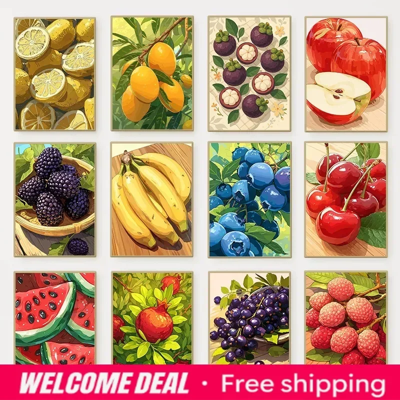 Colourful Fruit Still Life Illustration Poster Banana Strawberry Lemon Lychee Canvas Painting Wall Art for Fruit Shop Home De