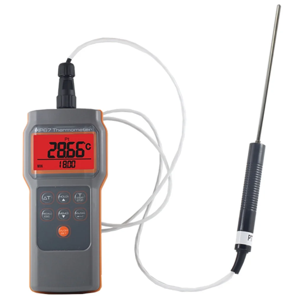 

AZ8821 Pt100 thermometer 0.01 ℃ platinum resistance probe water temperature food thermometer IP67 waterproof design IP67 water