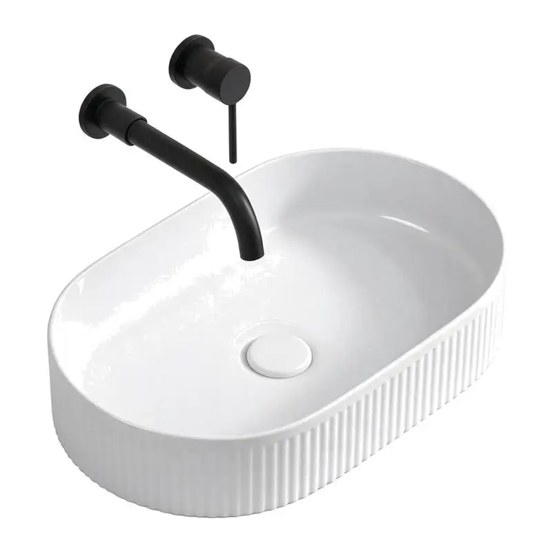 Vertical Pattern Ceramic Table Basin, Round Wash Basin, Bathroom Wave Pattern Washbasin, Square Striped Basin
