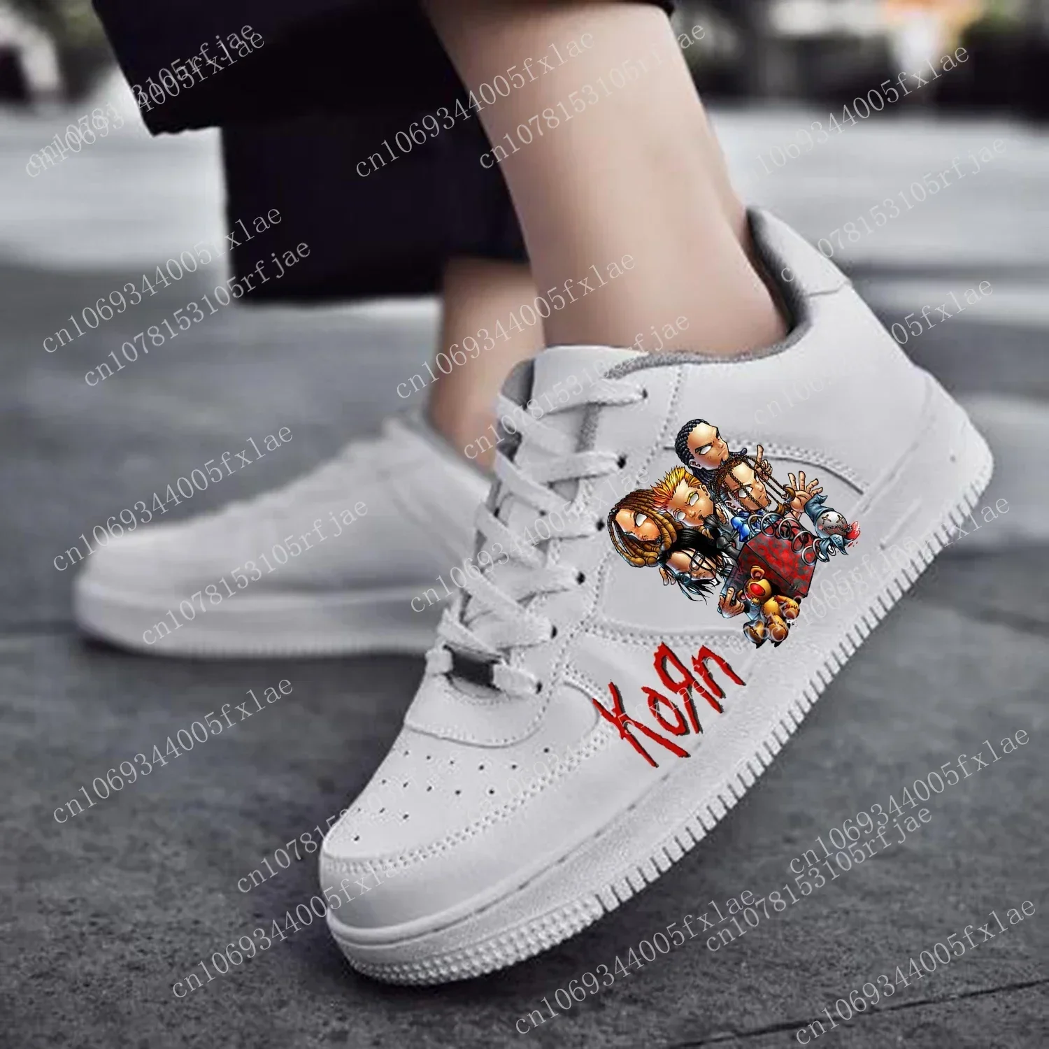 Korn-Zapatillas deportivas de baloncesto para hombre y mujer, zapatos planos de alta calidad con cordones de malla, hechos a medida, Rock Band AF