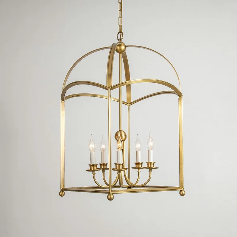 Restaurant chandelier, retro American French classical atmosphere villa foyer study bedroom stairs square pure copper lamps