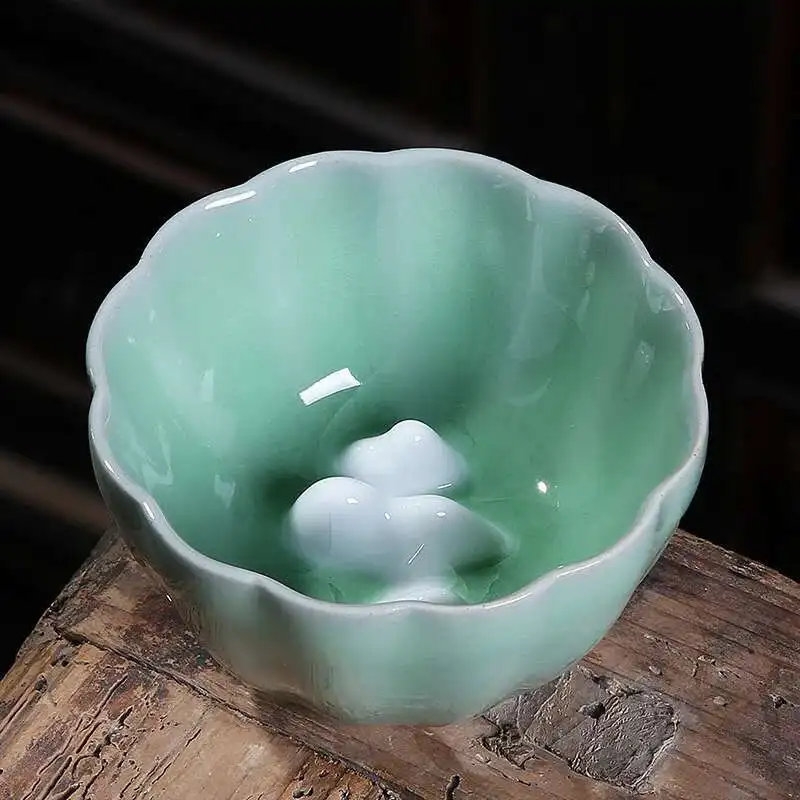 كوب شاي سيلادون، كوب رئيسي، طقم شاي سيراميك، كوب تذوق الشاي، كوب مصنوع يدويًا، جسم حديدي، فرن رو، فرن منزلي على الطراز الصيني فردي #6