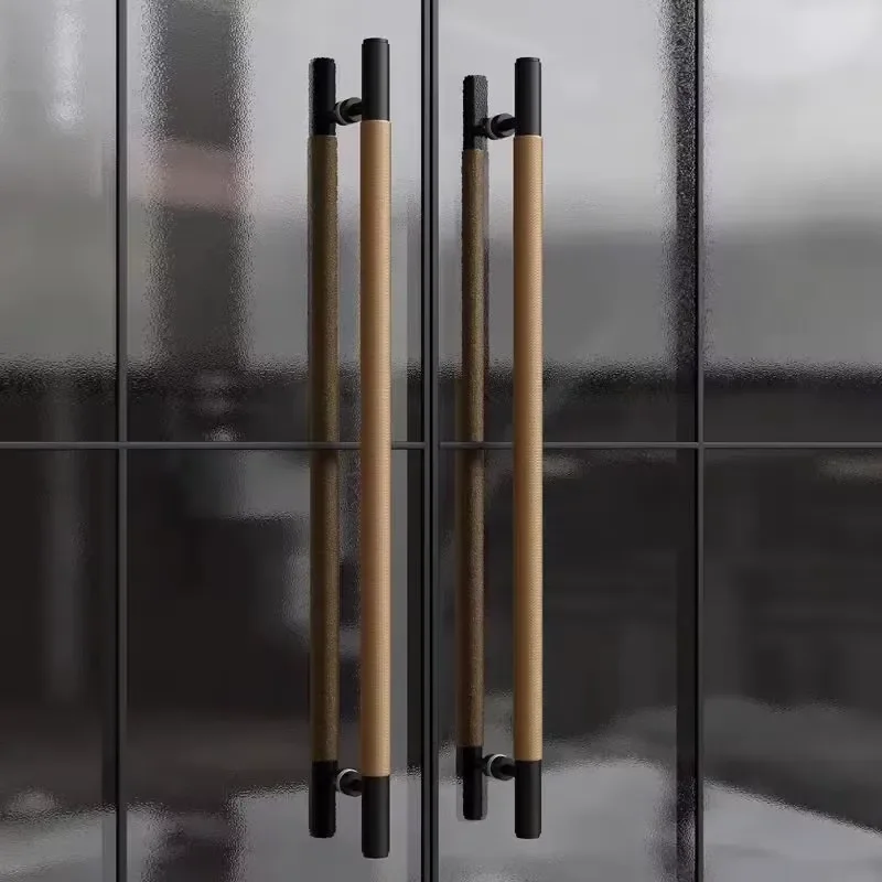 Hot Sale Modern Black Gold Aluminum Door Handles Knurled for Wooden Glass Doors 5