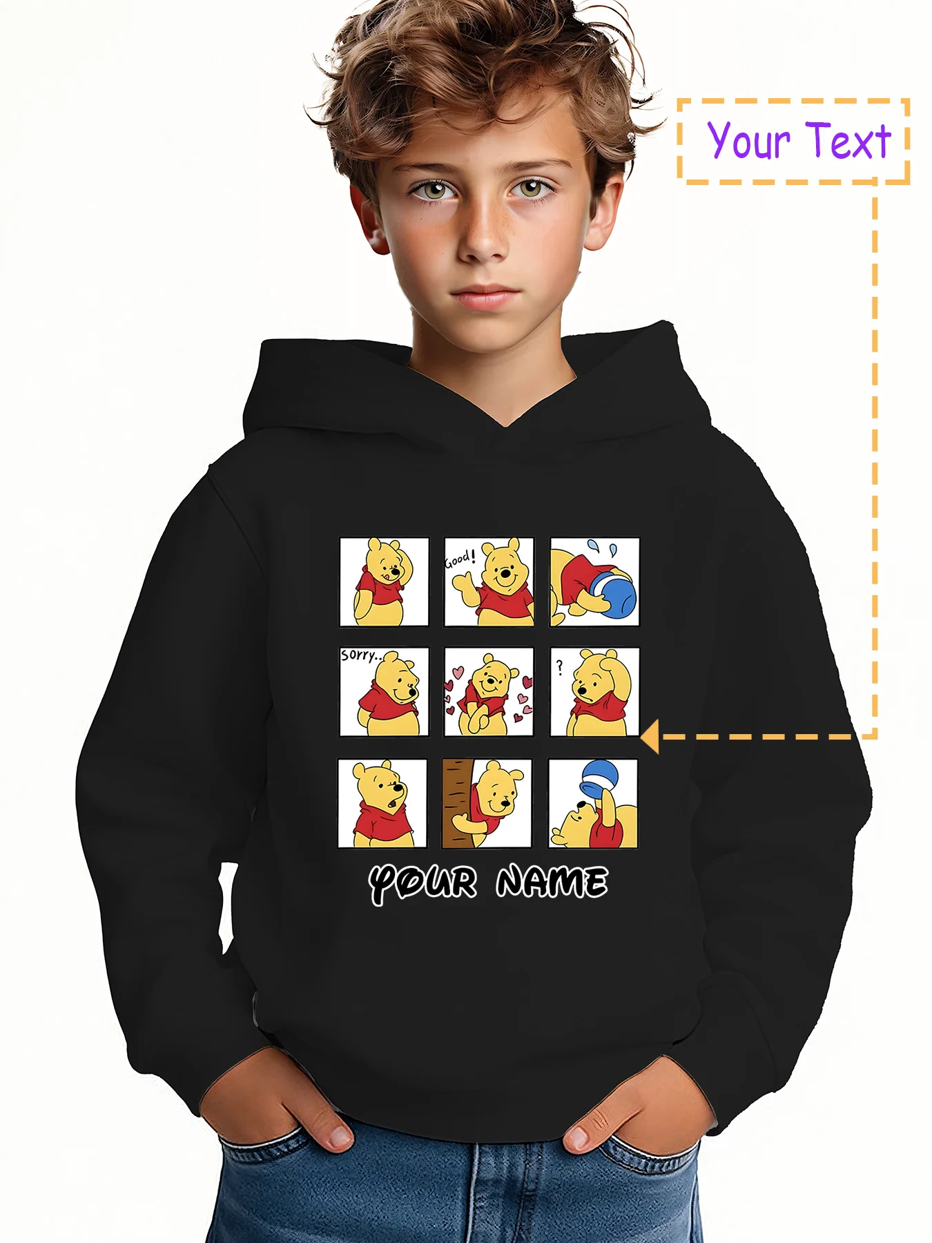 

MINISO Disney Winnie the Pooh Name Hoodie - Printed with Winnie the Pooh's various expressions, perfect for animation fans