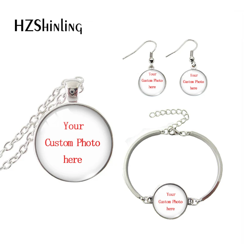 2022 New Fashion Customed Photo Round Glass Dome Personalized Jewelry Earrings Bracelet Necklace Sets OMG