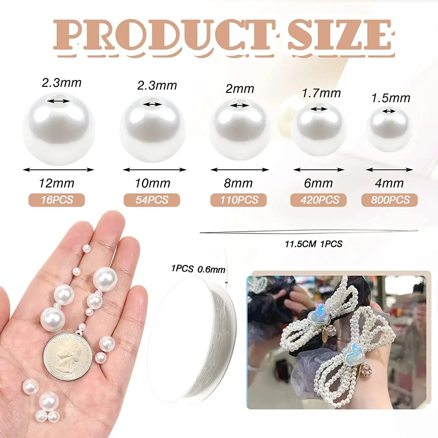 15 case 3/4/6/8/10/12/14 mm boxed DIY bracelet necklace ABS watermill imitation pearl jewelry accessories