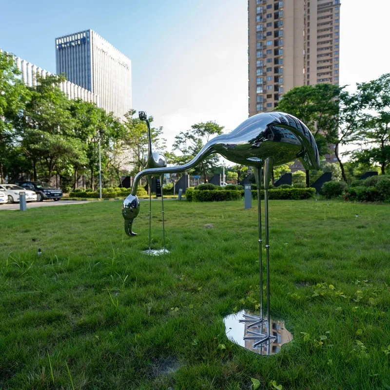 Stainless steel flamingo sculpture decorations, creative artistic ornaments, suitable for gardens, parks, stores, hotels BB084RH